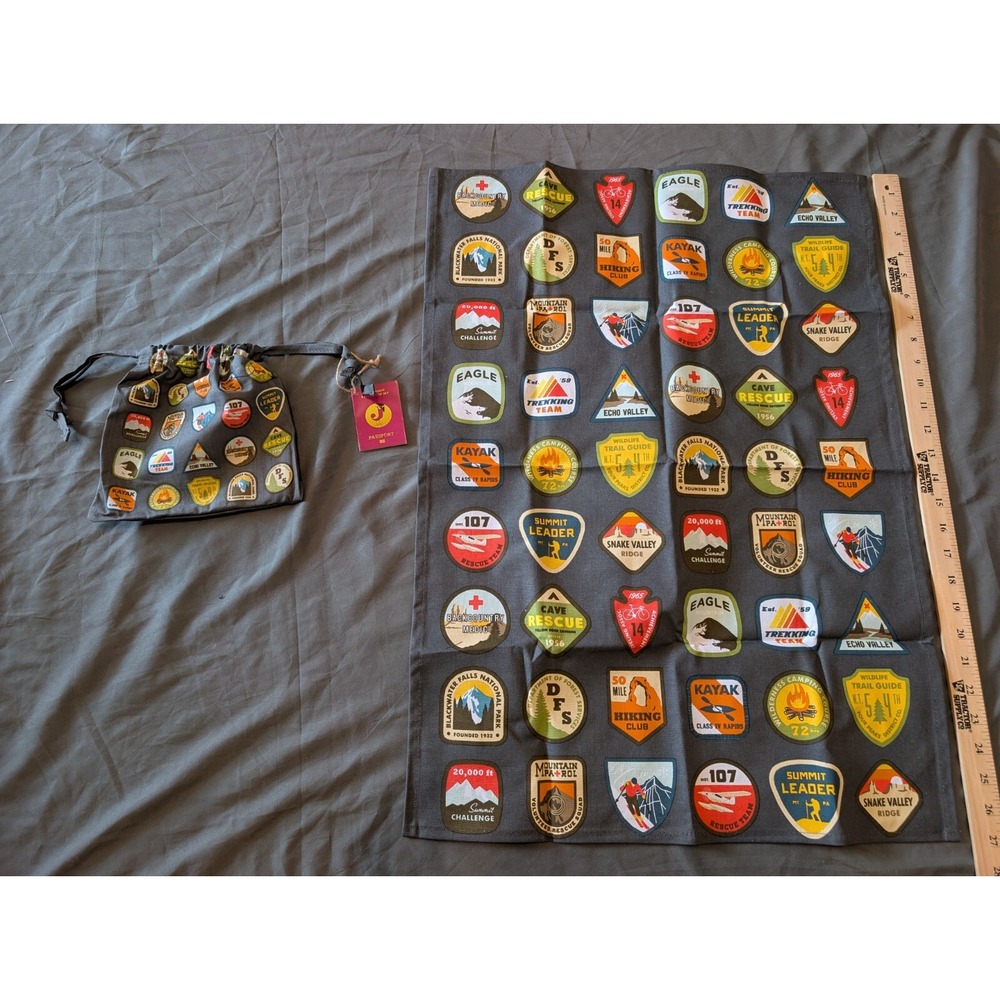 NEW Wanderlust RV Camping Patch Tea Kitchen Towel with Bag Scouting Gift 27x19